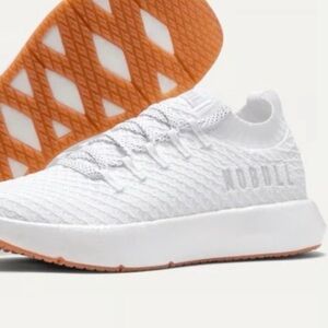 NOBULL White Knit Athletic Sneaker with Orange Outsole